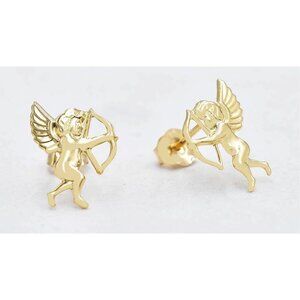 Solid 14k Yellow Gold Angels Cupid Earrings